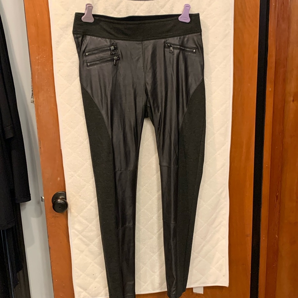 Faux leather leggings with embellishments